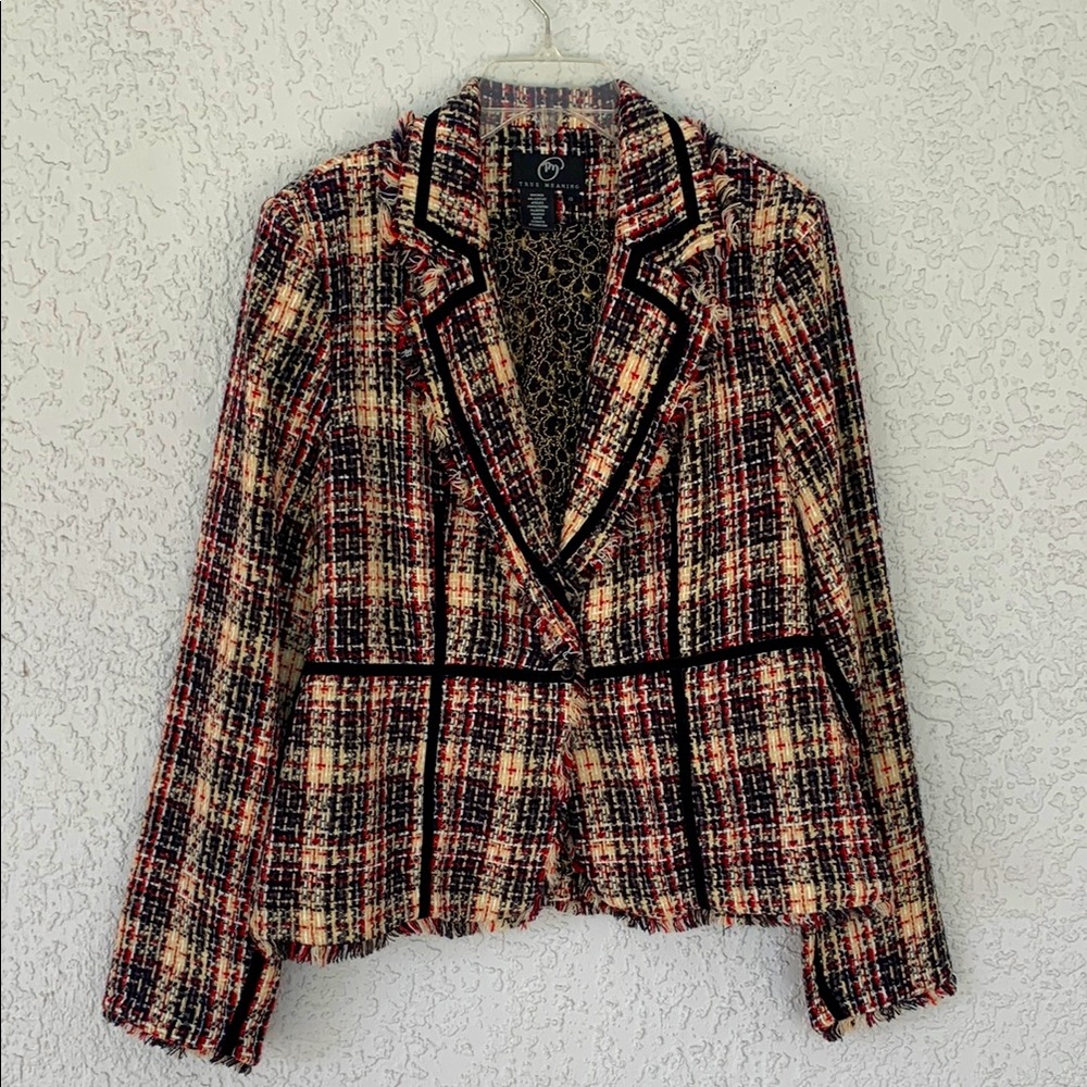 True Meaning Women's Multicolor Tweed Blazer size 10